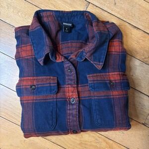 Patagonia Flannel Fjord Medium Red and Blue Plaid Button Down Organic Cotton